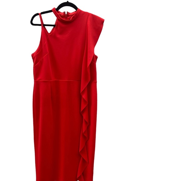 Topshop Red Orange Ruffle Cocktail Midi Sleeveless Dress 12 - Picture 6 of 15